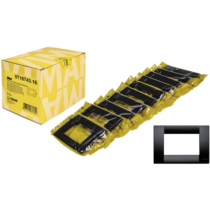 foto del prodotto vimar idea 0t16743.16 placca classica 3 moduli in tecnopolimero, 10 pezzi, nero