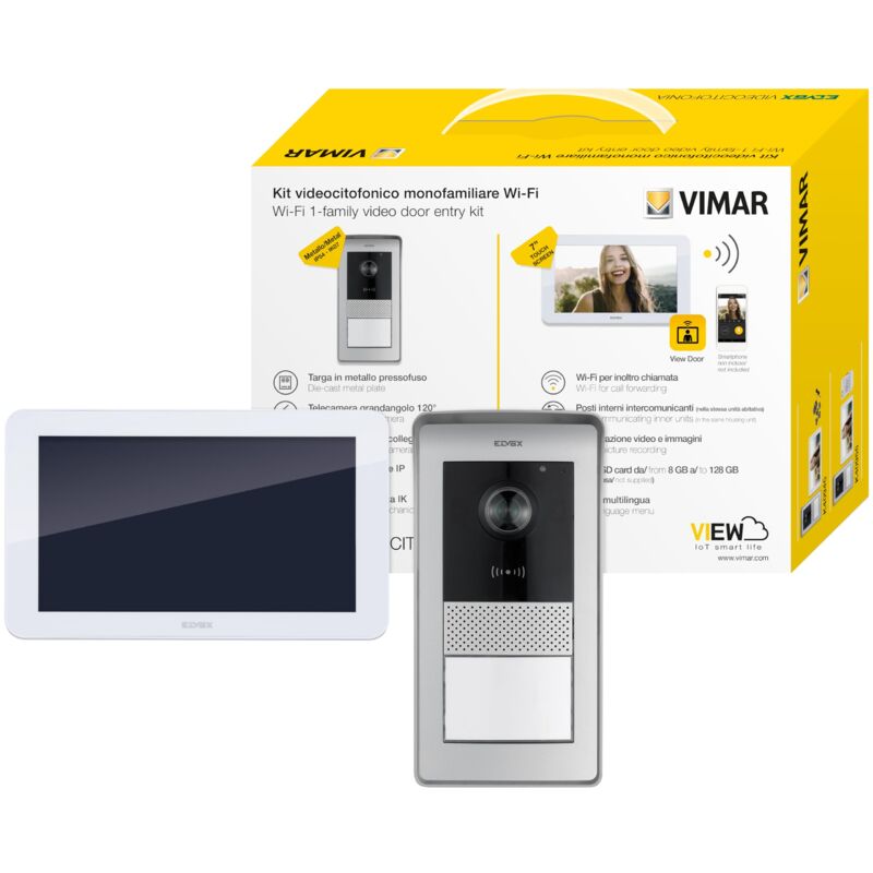 foto del prodotto vimar k42955 kit videocitofono wifi monofamiliare, alimentatore barra din, touch screen vivavoce wi fi a colori lcd 7, targa audiovideo rfid