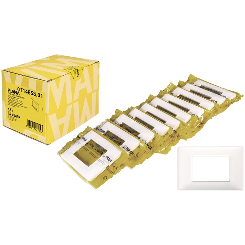 foto del prodotto vimar plana 0t14653.01 placca 3 moduli in tecnopolimero, 10 pezzi, bianco