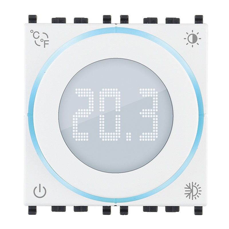 foto del prodotto vimar termostato a rotella 2 moduli con display bianco 02970.b