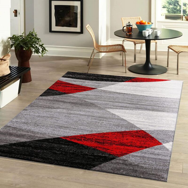 foto del prodotto vimoda moderno soggiorno tappeto disegno geometrico erica in marrone beige ko tex certificato rosso, 80 cm x 150 cm