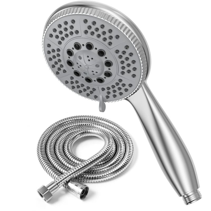 foto del prodotto vinabo soffione doccia 1.5m tubo flessibile acciaio, 5 funzioni getti, multifunzionale ad alta pressione, abs cromato spruzzo, anticalcare, con