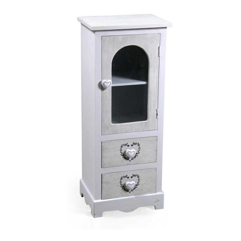 foto del prodotto vincy mobiletto con 2 cassetti e vetrina 32x26x80 cm colore bianco e cuore