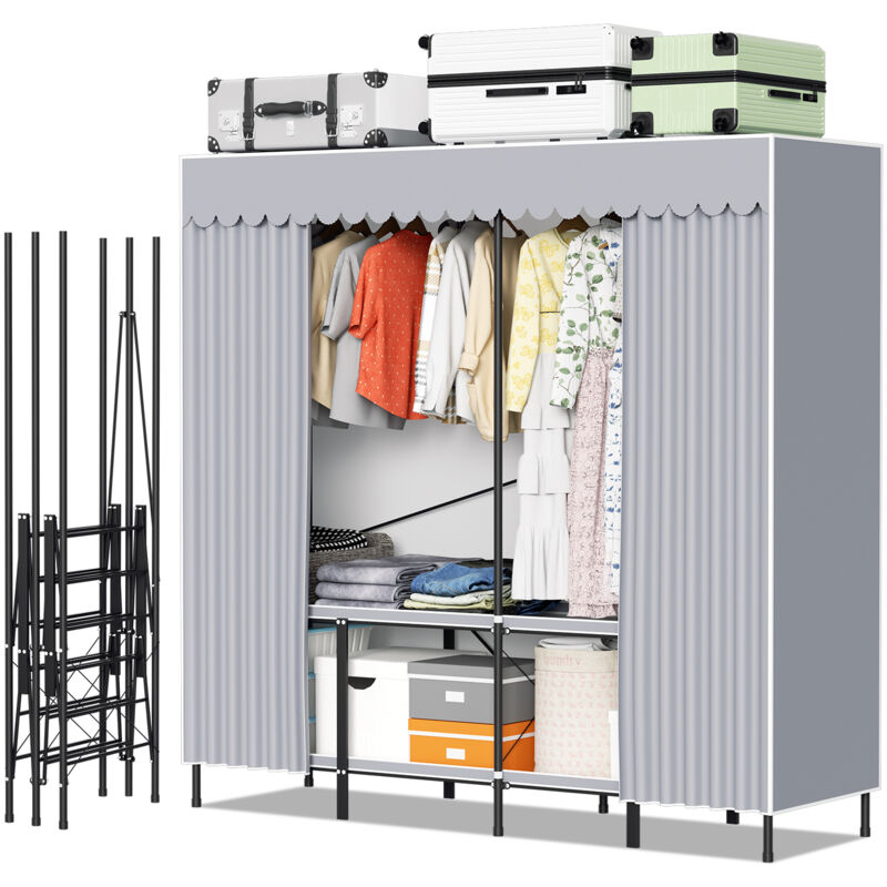 foto del prodotto vingo swanew armadio in tessuto con guardaroba a libera installazione pieghevole per camera da letto 158 170 48 cm grigio