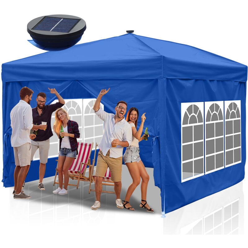 foto del prodotto vingo swanew carpa de fiesta plegable p rgola de jard n protecci n uv para jard n, camping con paneles laterales 3x3m azul con luz solar led