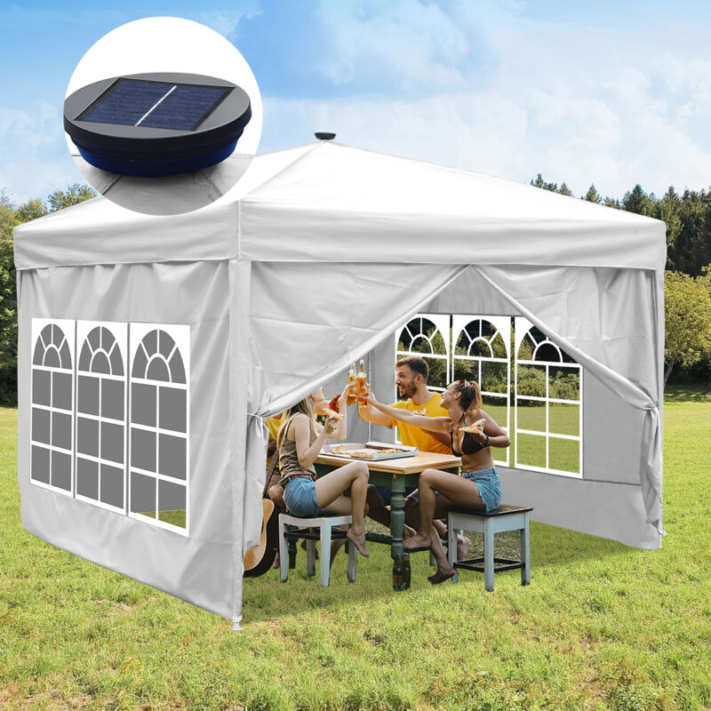 foto del prodotto vingo swanew carpa de fiesta plegable p rgola de jard n protecci n uv para jard n, camping con paneles laterales 3x3m blanco con luz solar led