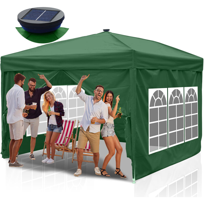 foto del prodotto vingo swanew carpa de fiesta plegable p rgola de jard n protecci n uv para jard n, camping con paneles laterales 3x3m verde con luz solar led
