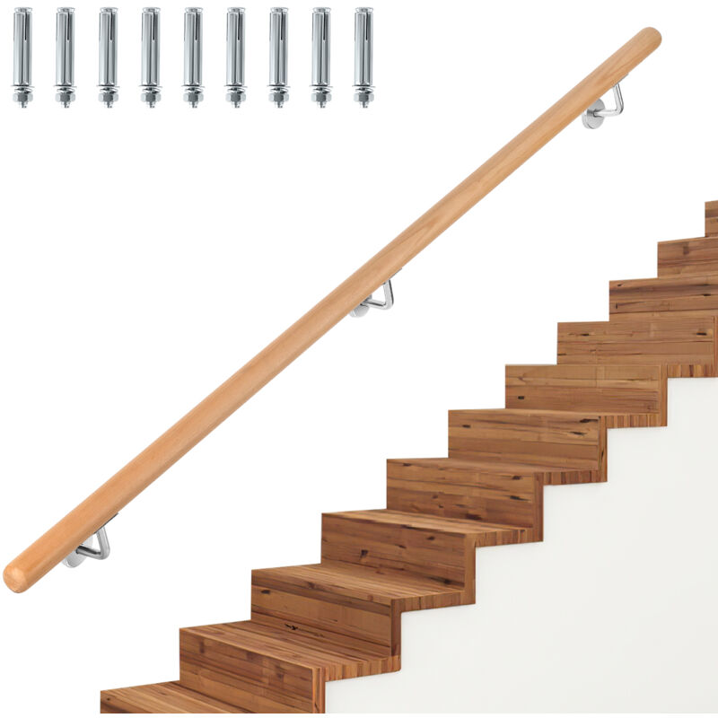 foto del prodotto vingo swanew corrimano in faggio 200cm supporto per ringhiera con supporto angolare