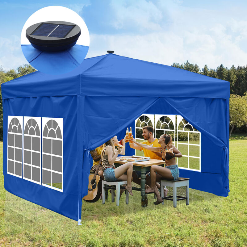 foto del prodotto vingo swanew gazebo de jard n carpa plegable protecci n solar uv 50 carpa plegable pop up con paredes azul 3x3m con iluminaci n solar led