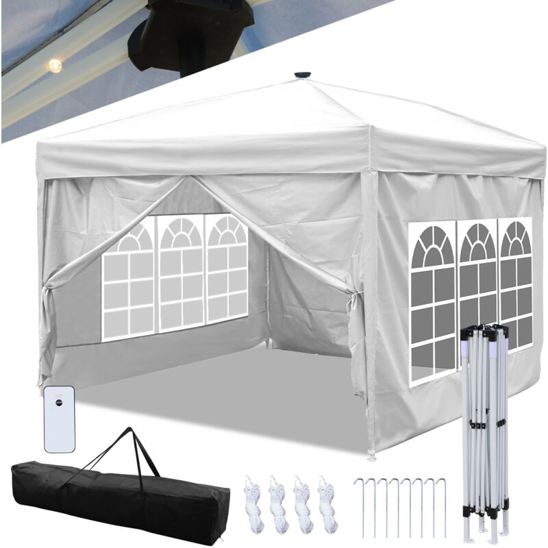 foto del prodotto vingo swanew gazebo de jard n carpa plegable protecci n solar uv 50 carpa plegable pop up con paredes blanca 3x3m con iluminaci n solar led