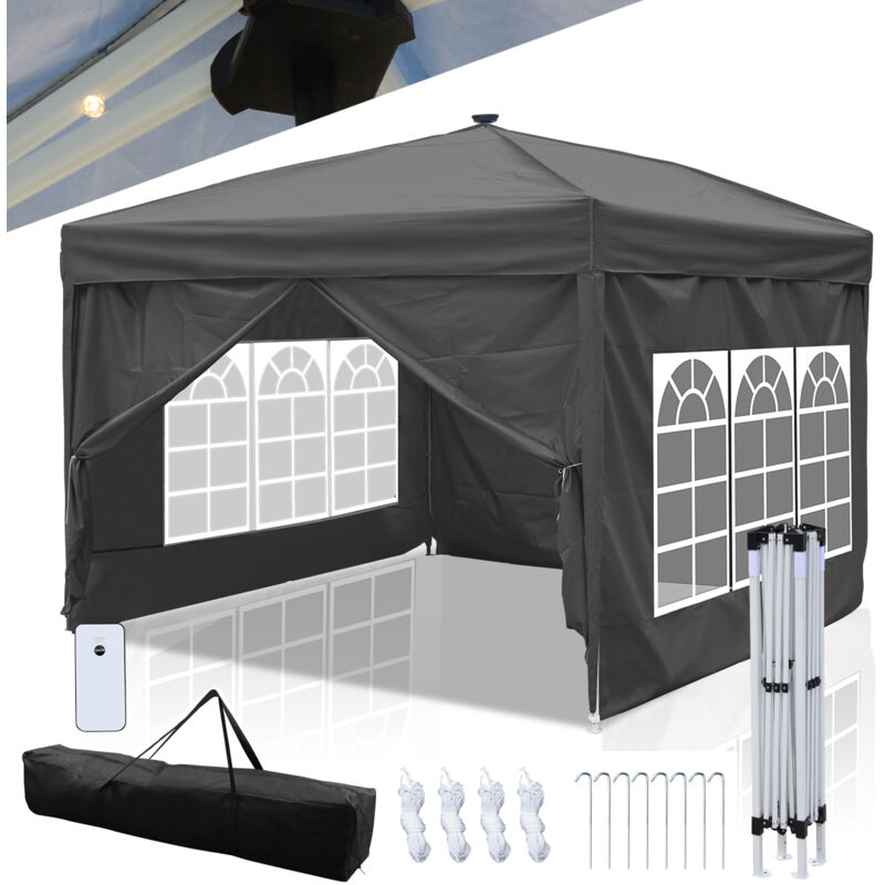 foto del prodotto vingo swanew gazebo de jard n carpa plegable protecci n solar uv 50 carpa plegable pop up con paredes gris 3x3m con iluminaci n solar led