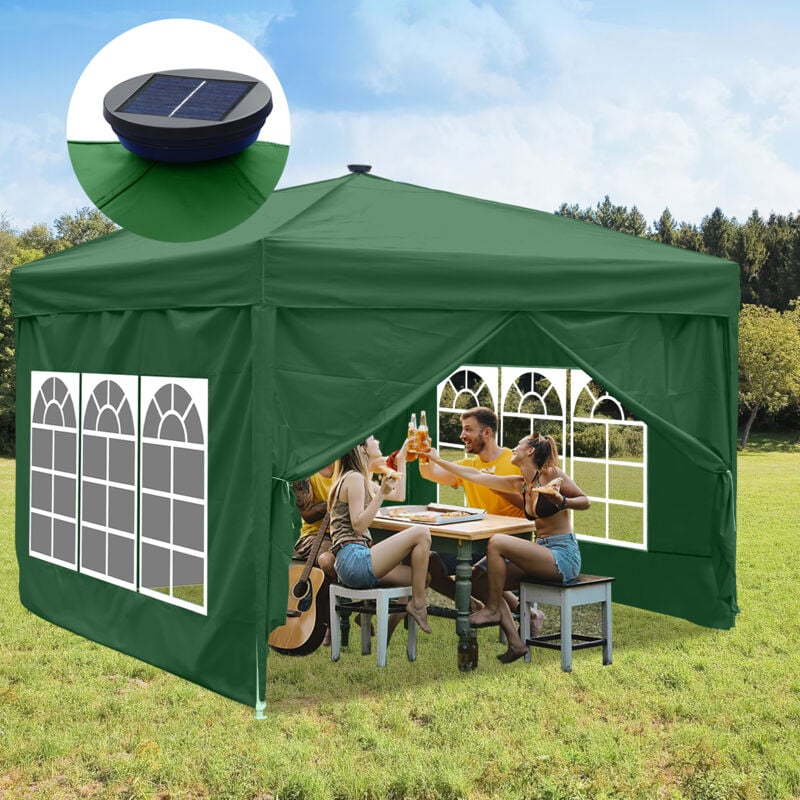 foto del prodotto vingo swanew gazebo de jard n carpa plegable protecci n solar uv 50 carpa plegable pop up con paredes verde 3x3m con iluminaci n solar led