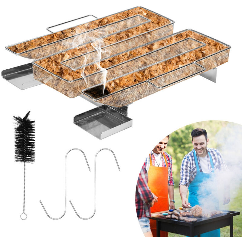 foto del prodotto vingo swanew generatore di fumo freddo 22,5 17,5 4,5 cm cestello in rete per barbecue affumicato in acciaio inossidabile a forma di m argento 