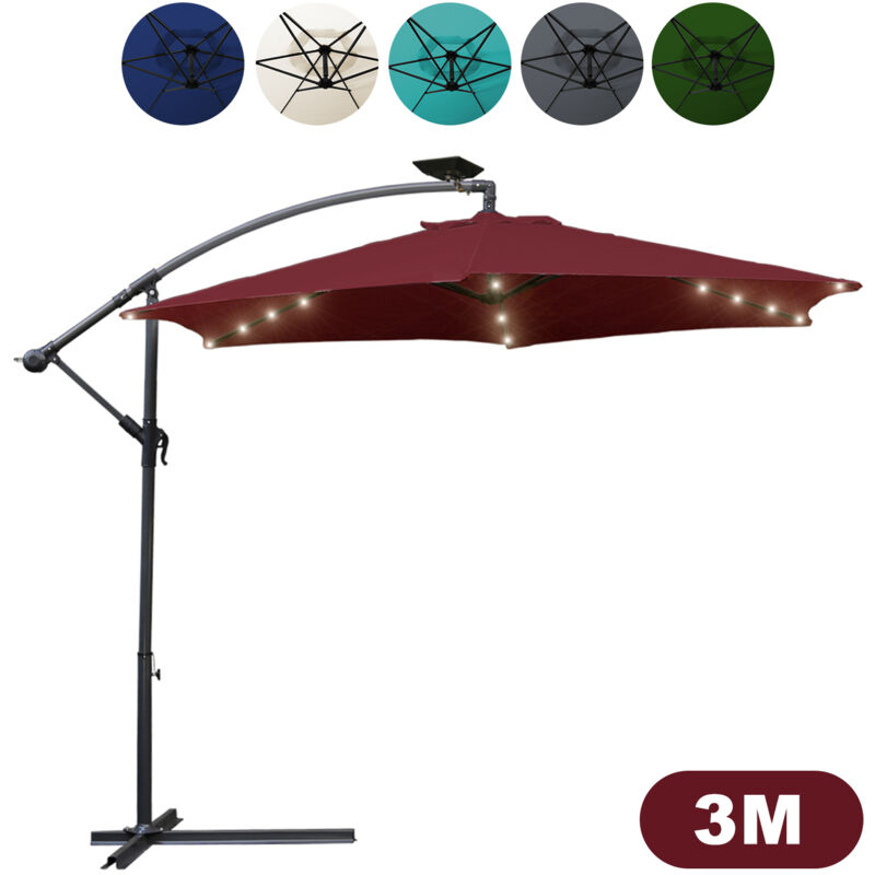 foto del prodotto vingo swanew ombrellone con led grande ombrellone a sbalzo con manovella ruotabile a 360 per patio, balcone protezione solare, rosso