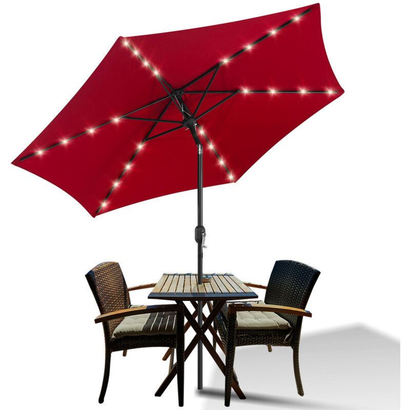 foto del prodotto vingo swanew ombrellone rotondo da giardino, protezione uv fino a uv30 , inclinabile, con supporto e led, 270cm, rosso