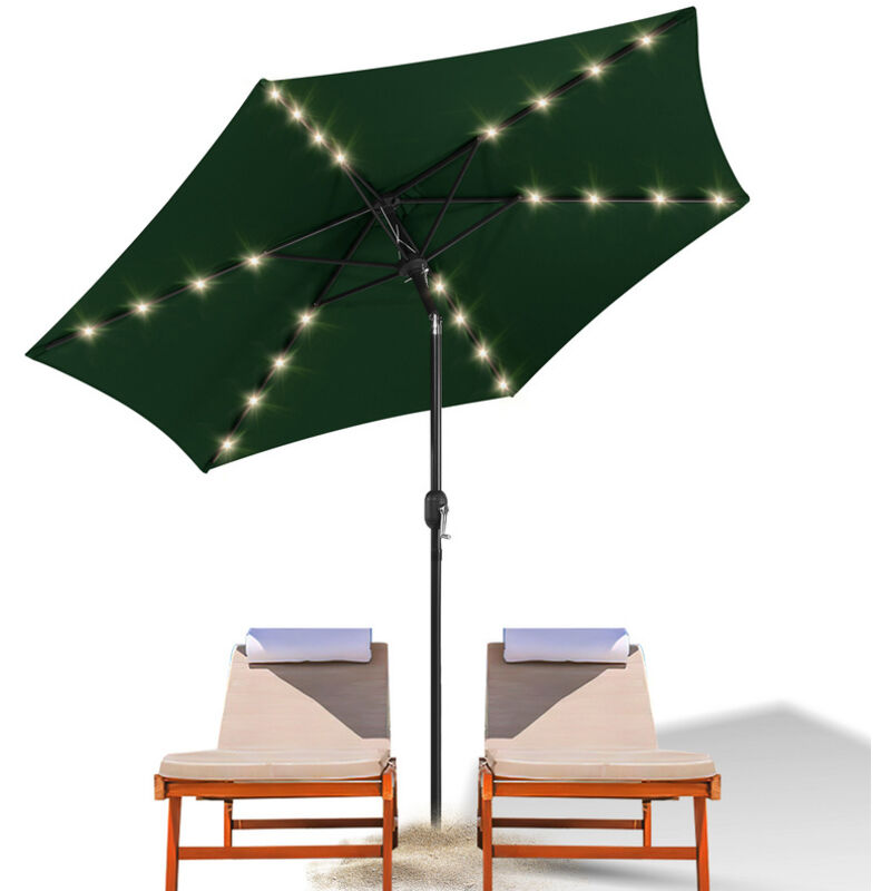 foto del prodotto vingo swanew ombrellone rotondo da giardino, protezione uv fino a uv30 , inclinabile, con supporto e led, 270cm, verde