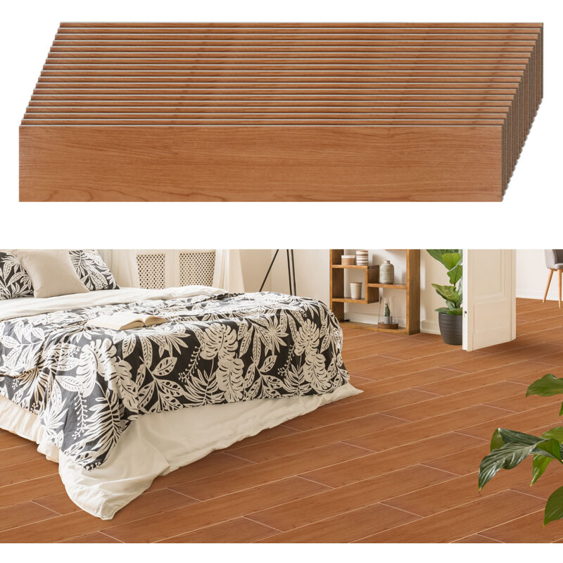 foto del prodotto vingo swanew pavimento pvc di design, listelli vinilici autoadesivi, pavimento vinilico deluxe, 91,5 cm x 15,2 cm x 2 mm, 18 pezzi 2,51 m marrone