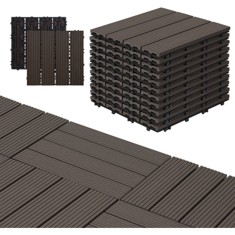 foto del prodotto vingo swanew piastrelle in legno wpc 11x piastrelle per terrazza ciascuna 30 x 30 x 2,2 cm, marrone scuro, 1 m piastrelle a clic wpc, piastrelle