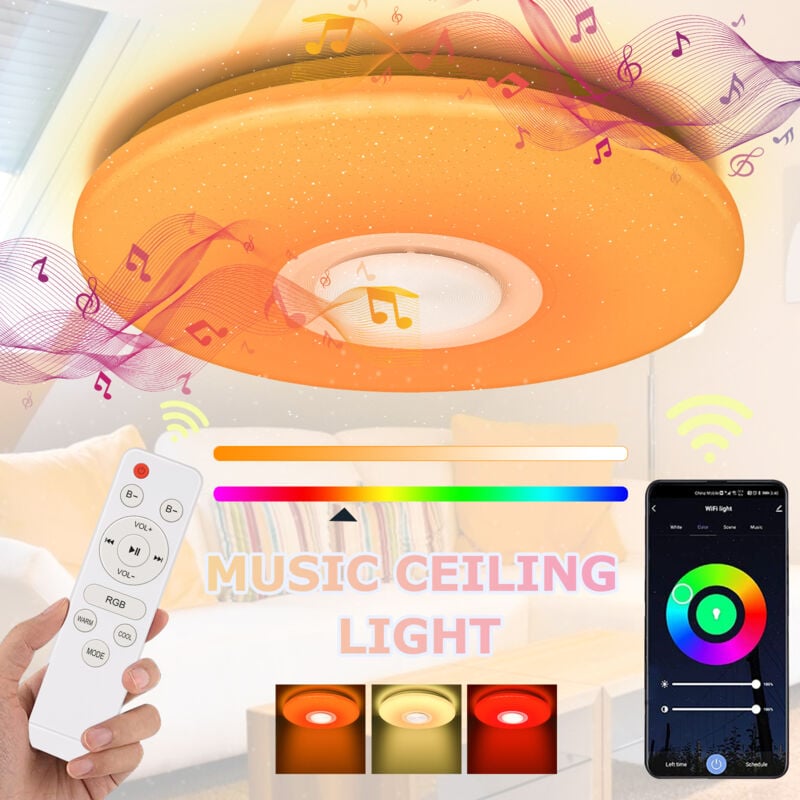 foto del prodotto vingo swanew plafoniera led bluetooth con altoparlante, telecomando e colori rgb per soggiorno e camera da letto