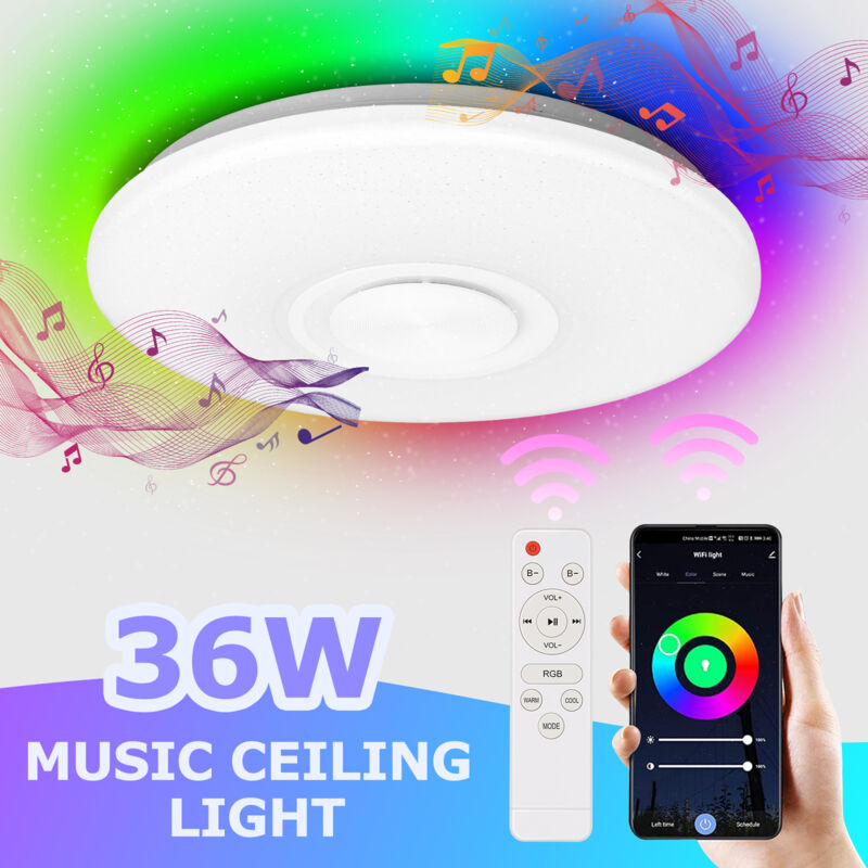 foto del prodotto vingo swanew plafoniera led con musica e altoparlante bluetooth 36w con telecomando