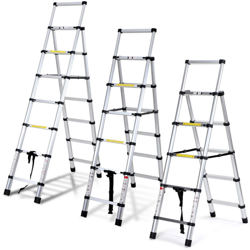 foto del prodotto vingo swanew scala telescopica 1,7m 2,0m scala in alluminio argento scala allungabile antiscivolo scala allungabile allungabile