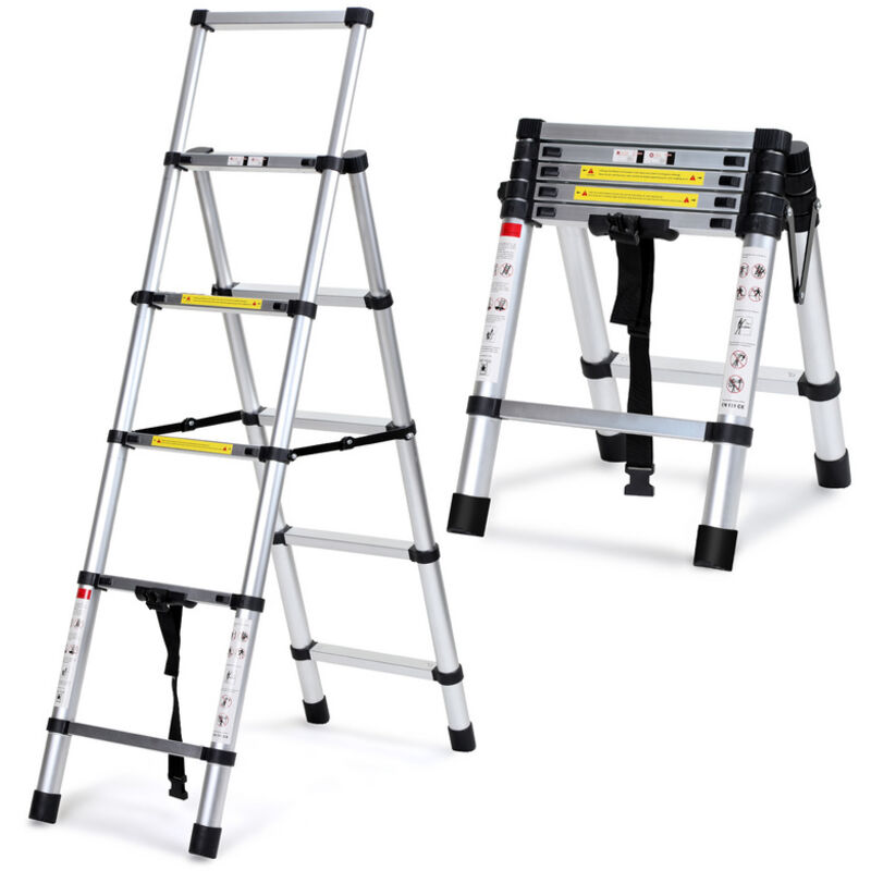 foto del prodotto vingo swanew scala telescopica 2,0m 2,3m scala in alluminio argento scala allungabile antiscivolo scala allungabile allungabile