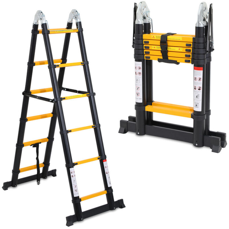 foto del prodotto vingo swanew scala telescopica 2,5 m scala retrattile 2,5 m in alluminio nero, scala allungabile antiscivolo