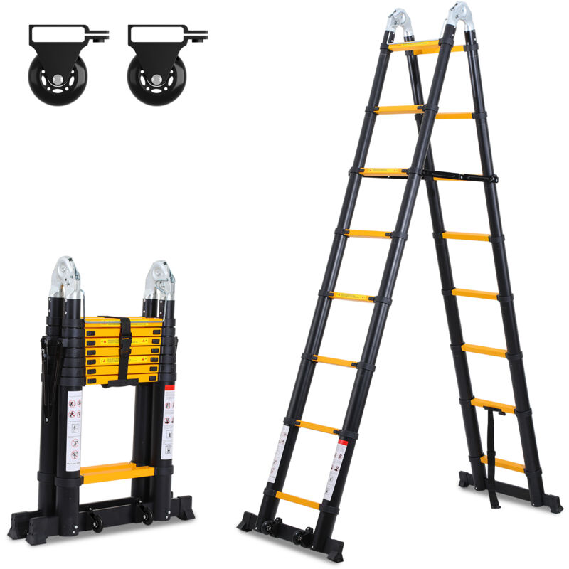 foto del prodotto vingo swanew scala telescopica alu nero scala pieghevole 2.5m 2.5m scala a telaio con barra di sostegno scala in alluminio estensibile scala