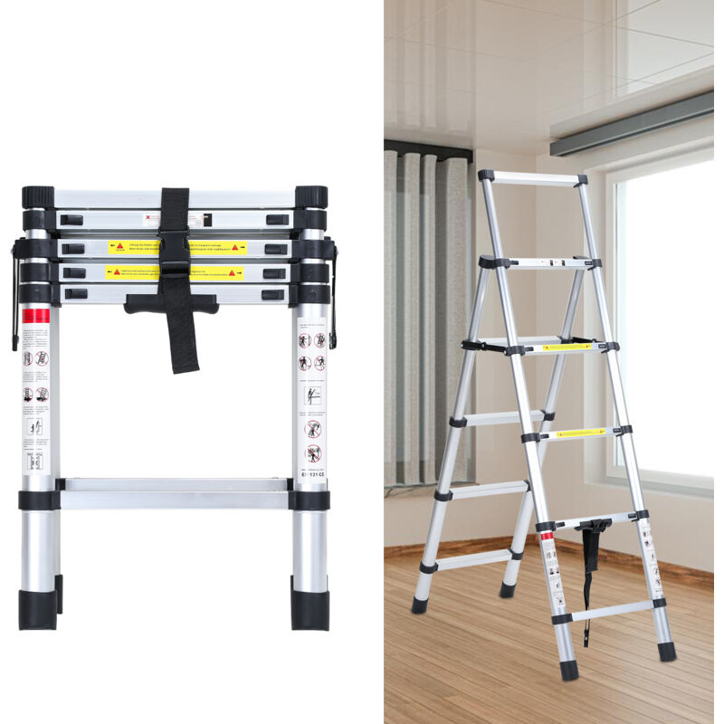 foto del prodotto vingo swanew scala telescopica in alluminio scala multiuso 1.4m 1.7m scala pieghevole stabile scalabo in alluminio fino a 150kg argento