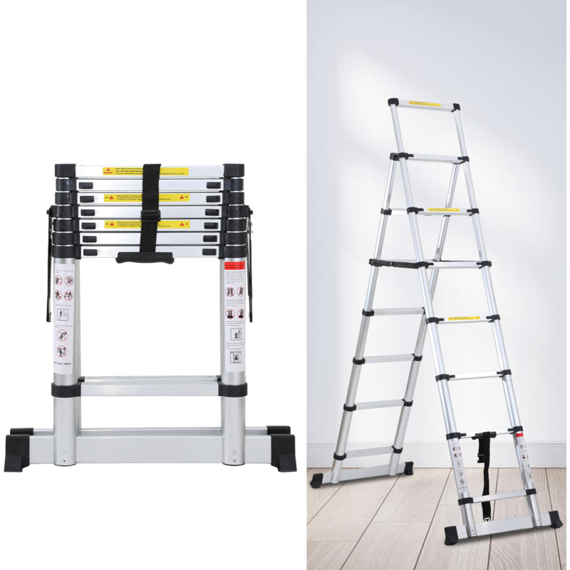 foto del prodotto vingo swanew scala telescopica in alluminio scala multiuso 2.0m 2.3m scala a scorrimento scala pieghevole stabile con barra di pesata scala in