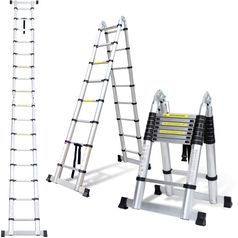 foto del prodotto vingo swanew scala telescopica portatile multifunzione in alluminio pieghevole da 2,5m 2,5m con borsa da trasporto e guanti, carico massimo 150kg