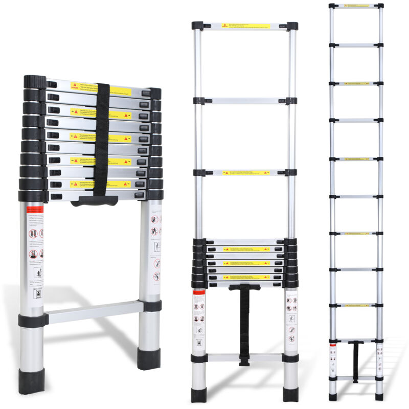 foto del prodotto vingo swanew scala telescopica portatile multifunzione in alluminio pieghevole da 3,2m con borsa da trasporto e guanti, carico massimo 150kg