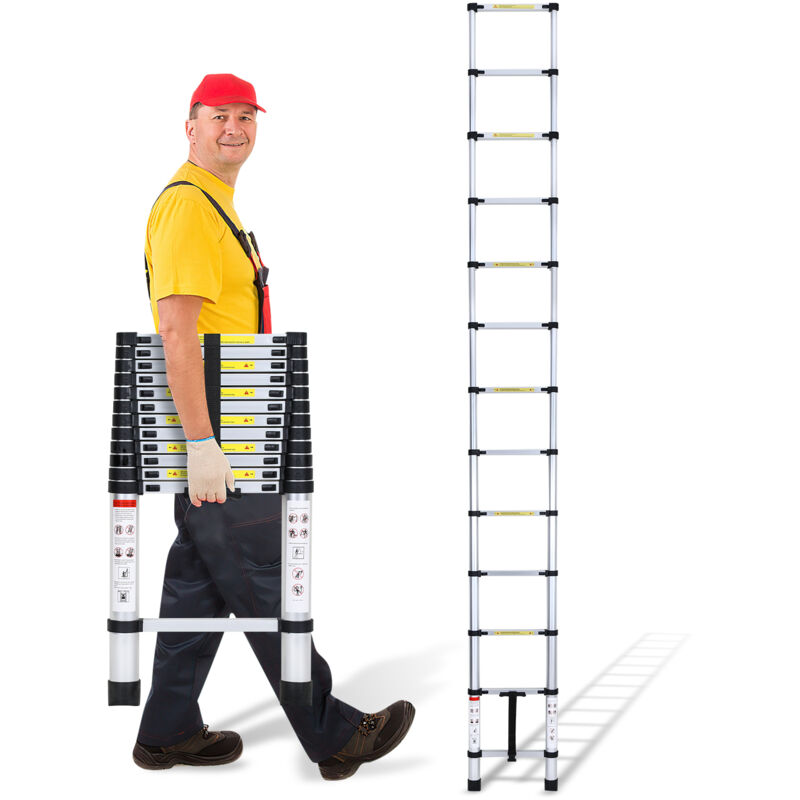 foto del prodotto vingo swanew scala telescopica portatile multifunzione in alluminio pieghevole da 3,8m con borsa da trasporto e guanti, carico massimo 150kg
