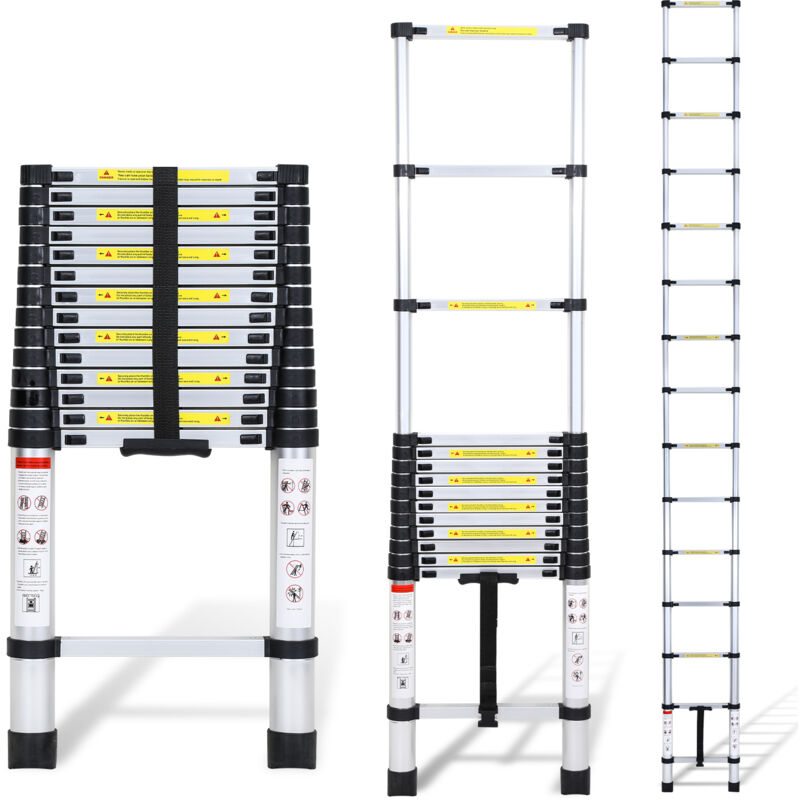 foto del prodotto vingo swanew scala telescopica portatile multifunzione in alluminio pieghevole da 4,4m con borsa da trasporto e guanti, carico massimo 150kg