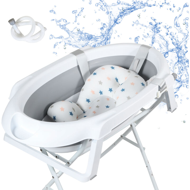 foto del prodotto vingo swanew vasca da bagno per bambini con telaio con portata di 10 kg vasca da bagno per bambini pieghevole con cuscino per il bagno, grigio