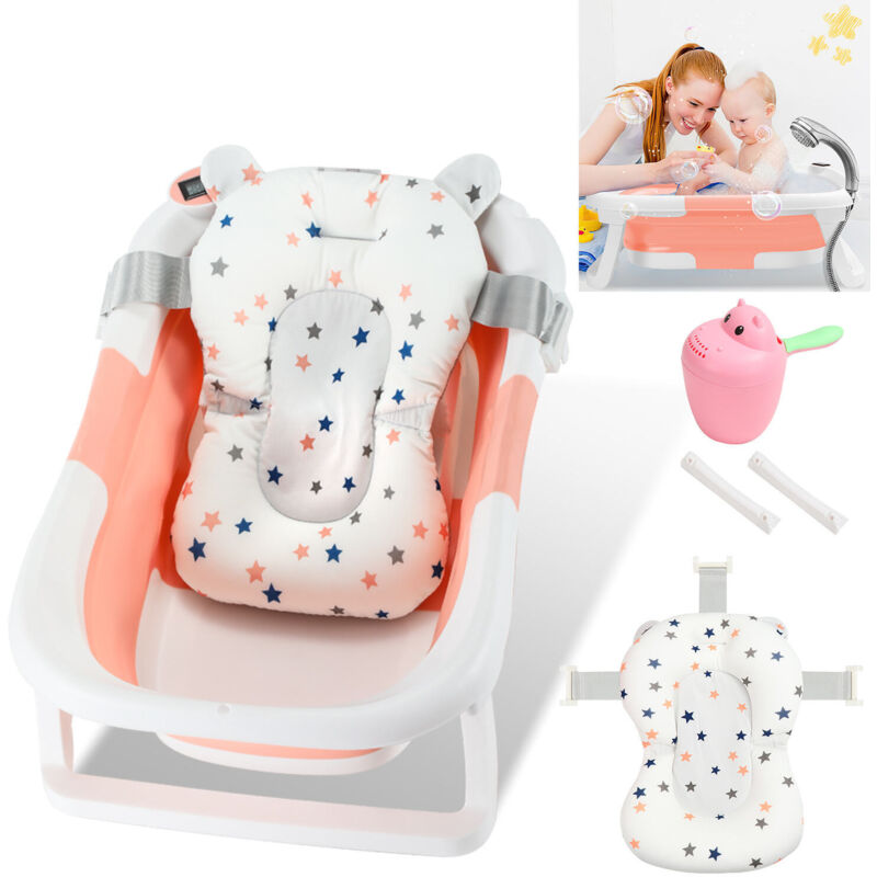 foto del prodotto vingo swanew vaschetta da bagno pieghevole con termometro e cuscino da bagno vaschetta da bagno pieghevole 60,5 cm rosa