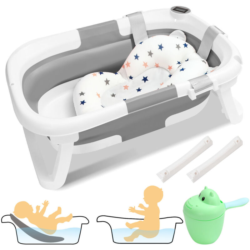foto del prodotto vingo swanew vaschetta da bagno pieghevole con termometro e cuscino da bagno vaschetta da bagno pieghevole da 60,5 cm grigio