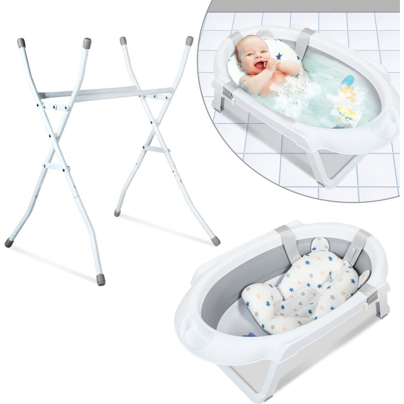 foto del prodotto vingo swanew vaschetta per il bagnetto con telaio 85 cm vaschetta per il bagnetto pieghevole con tappo e cuscino per il bagnetto, grigio