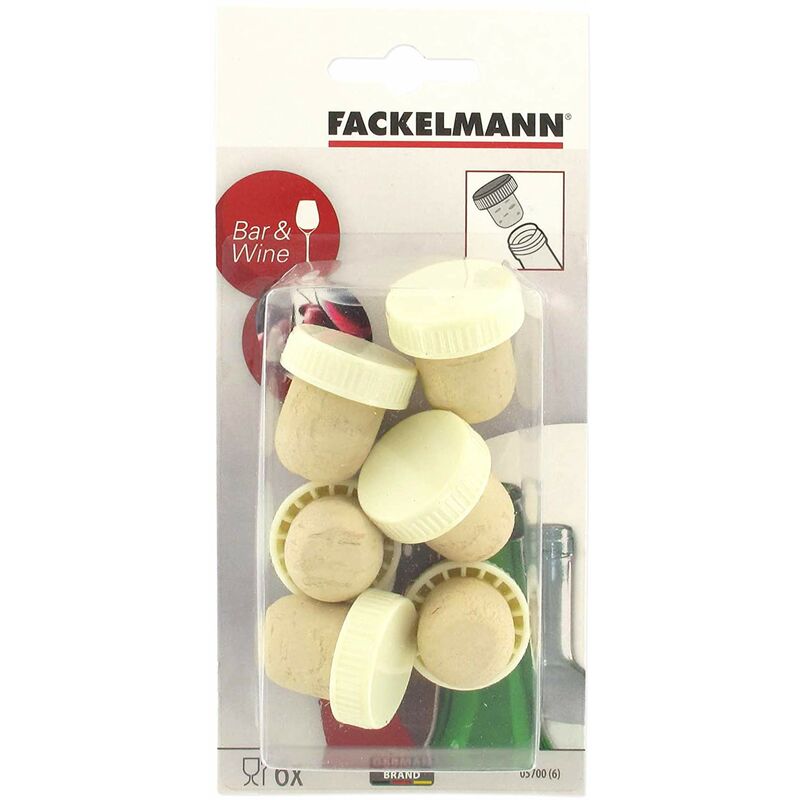 foto del prodotto vino bottiglie tappi 25 mm, sughero e plastica rossa, 6 pz, rosso, 2,5x2,5cm fackelmann