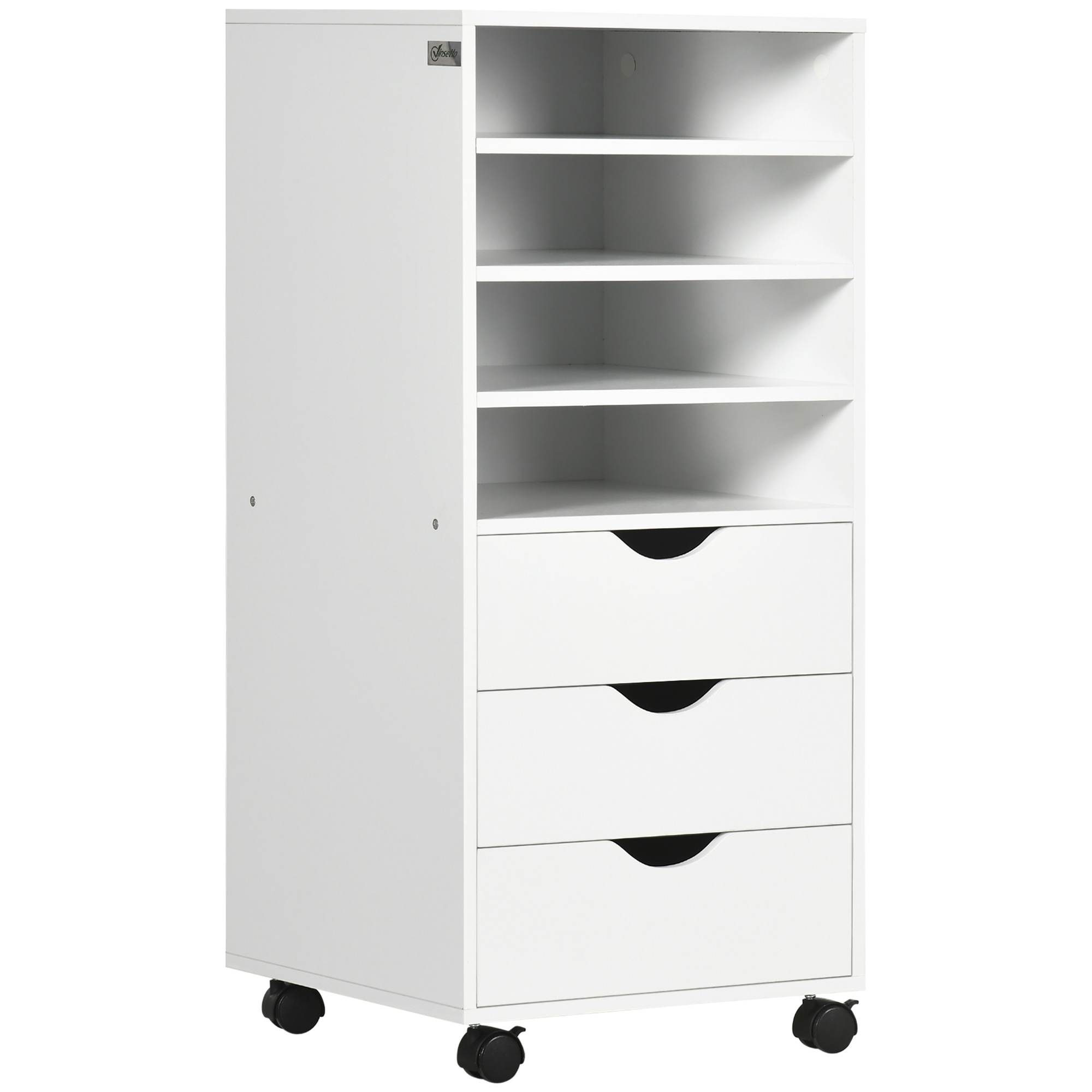 foto del prodotto vinsetto cassettiera portadocumenti da ufficio con 4 rotelle 4 ripiani 3 cassetti in legno bianco 38 x 40 x 86.8 cm aosom