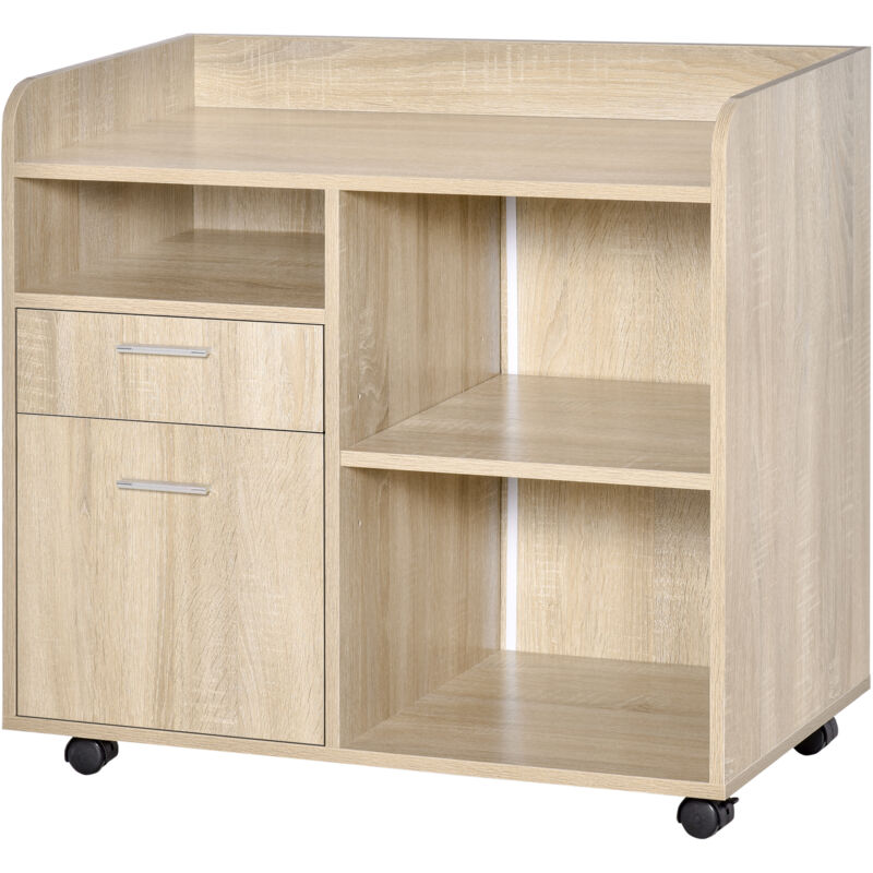 foto del prodotto vinsetto mobile porta stampante con 4 ruote mobiletto multiuso da ufficio rovere
