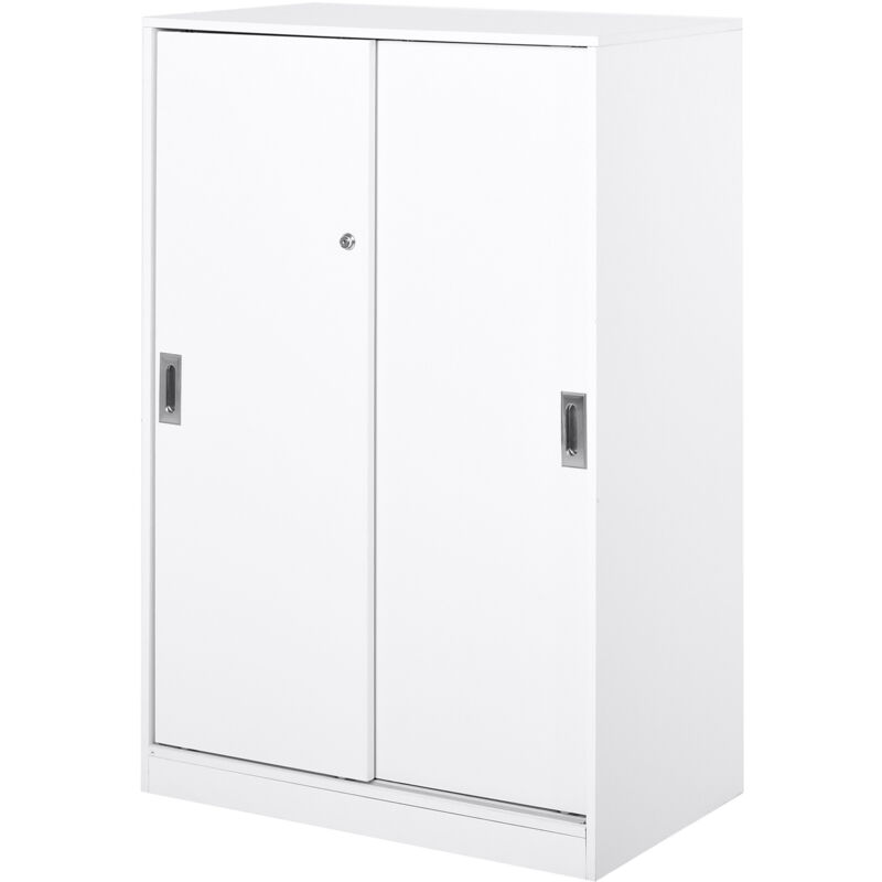 foto del prodotto vinsetto mobiletto da ufficio a 3 ripiani in truciolato bianco con 2 chiavi