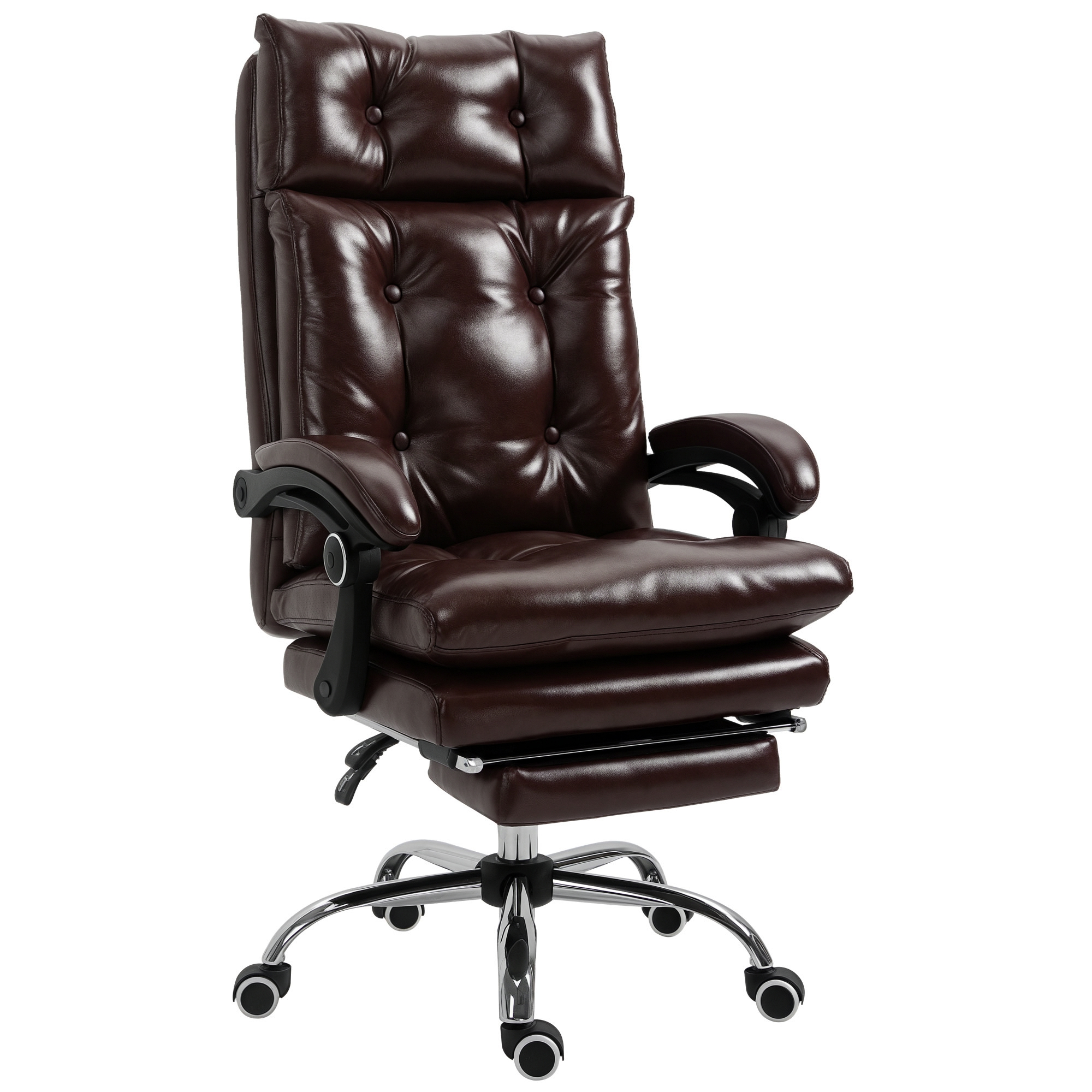 foto del prodotto vinsetto poltrona ufficio presidenziale similpelle marrone stile chesterfield, schienale reclinabile 135° e poggiapiedi aosom