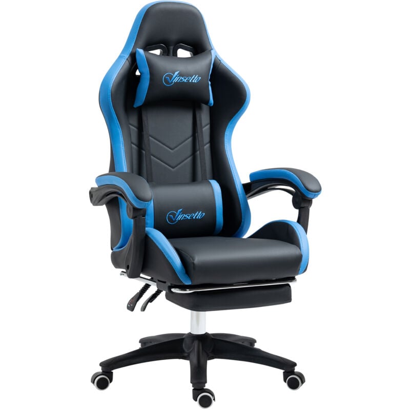 foto del prodotto vinsetto sedia da gaming ad altezza regolabile reclinabile con poggiapiedi blu