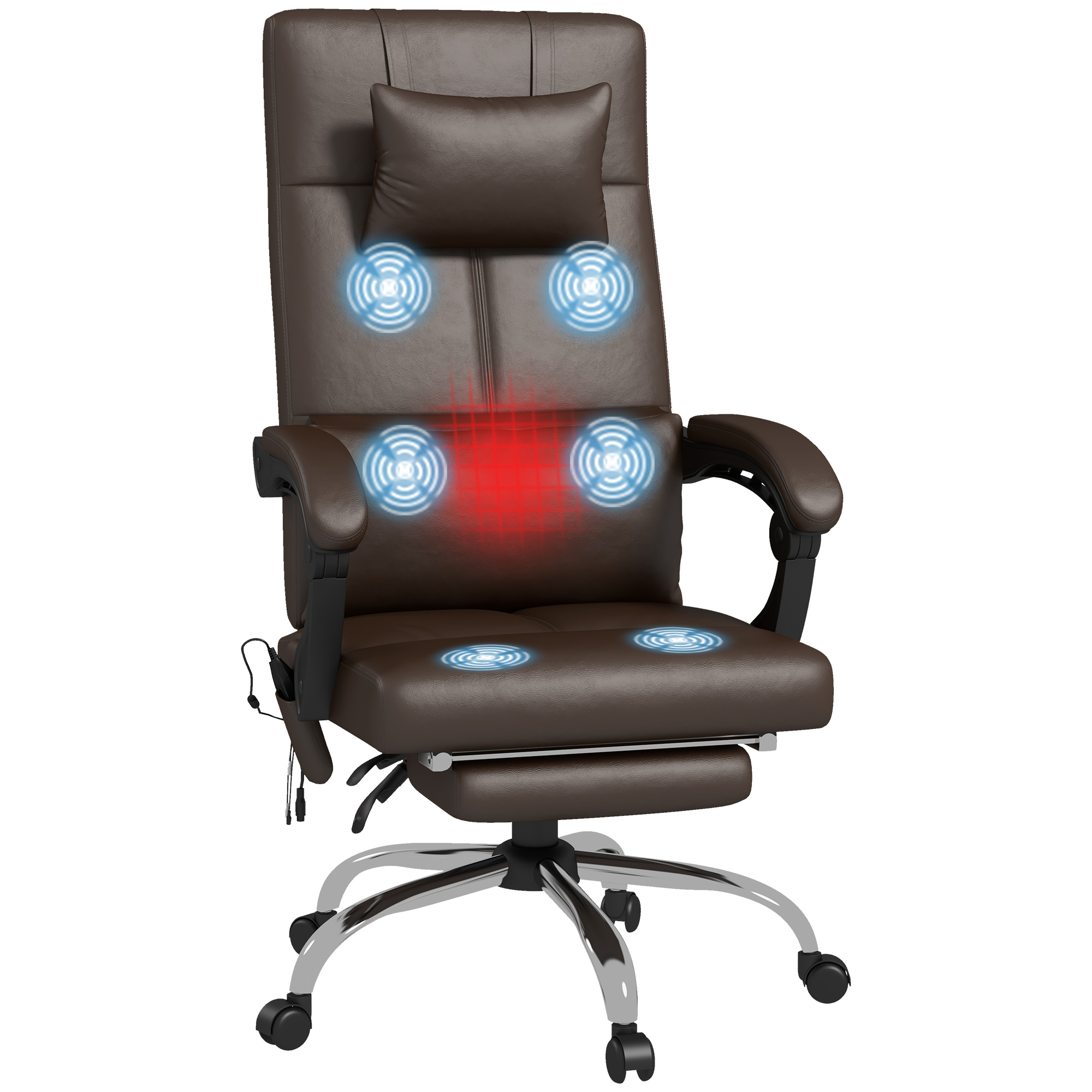 foto del prodotto vinsetto sedia da ufficio massaggiante ad altezza regolabile con poggiapiedi e telecomando, 66x67x115-123 cm, marrone aosom