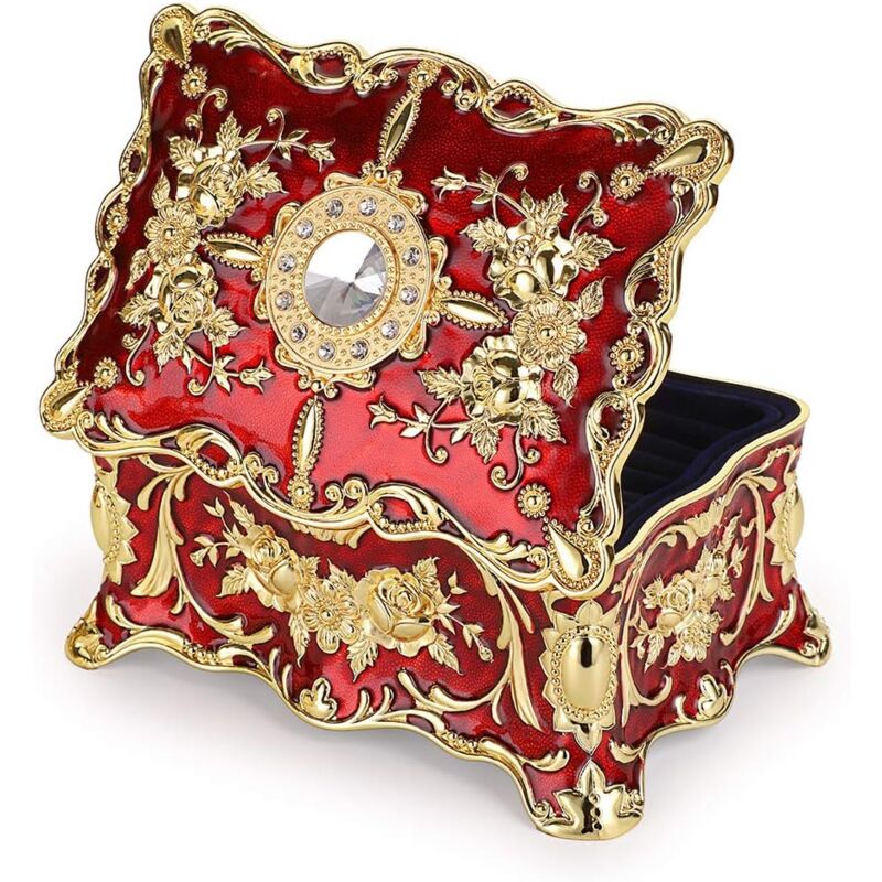 foto del prodotto vintage jewelry box vintage metal jewelry box accessory organizer for rings, earrings, necklaces mini, red 