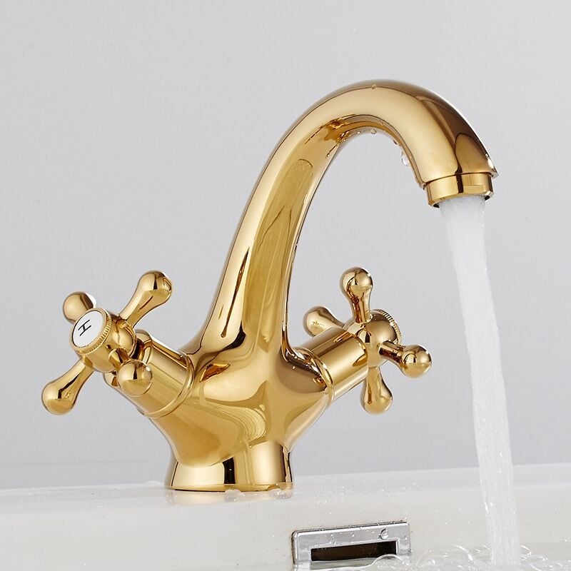 foto del prodotto vintage rubinetto bagno doppia leva rubinetto miscelatore per lavabo in stile vittoriano con tubo 3 8 dorato