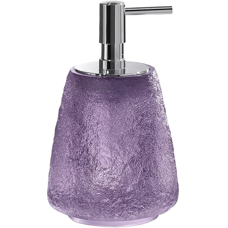 foto del prodotto viola, g irina, dispenser, dosatore sapone bagno in resina trasparente, fatto a mano, garanzia 2 anni, misure 16 x 9,9 x 9,9 cm e peso 0,616 kg,