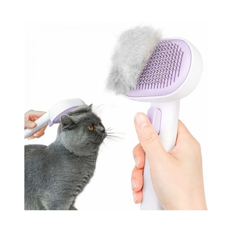 foto del prodotto viola spazzola per gatti e cani, spazzola autopulente per gatti e cani a pelo lungo e corto, design one touch, per rimuovere efficacemente fino al