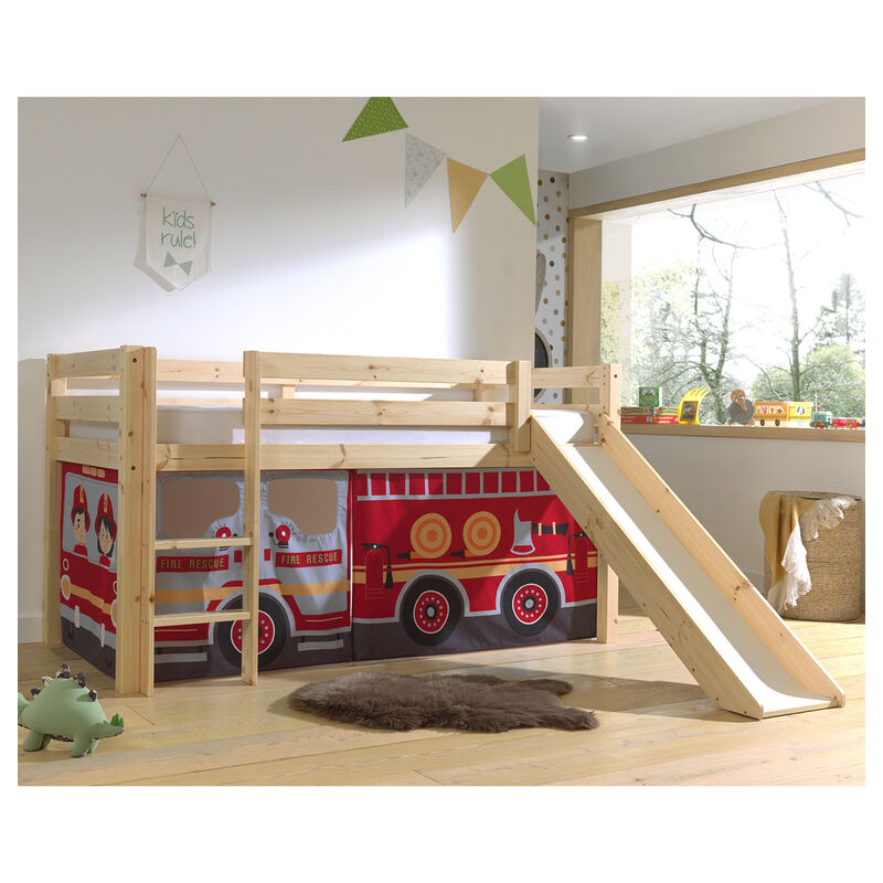 foto del prodotto vipack pino wood fireman 90x200 letto basso con scivolo e copertura
